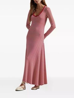 Striped Red & White Long Sleeve Maxi Dress